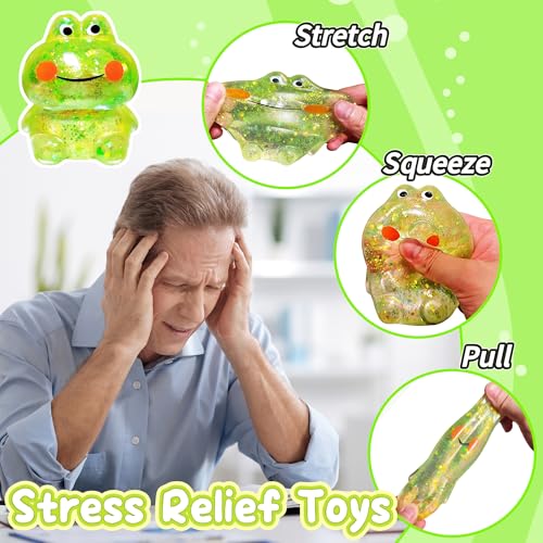 EVDERS Squishy Frog Stress Ball – Slow-Rise Sensory Fidget Toy with Glitter (Green)