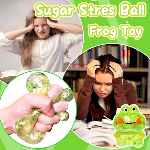 EVDERS Squishy Frog Stress Ball – Slow-Rise Sensory Fidget Toy with Glitter (Green)