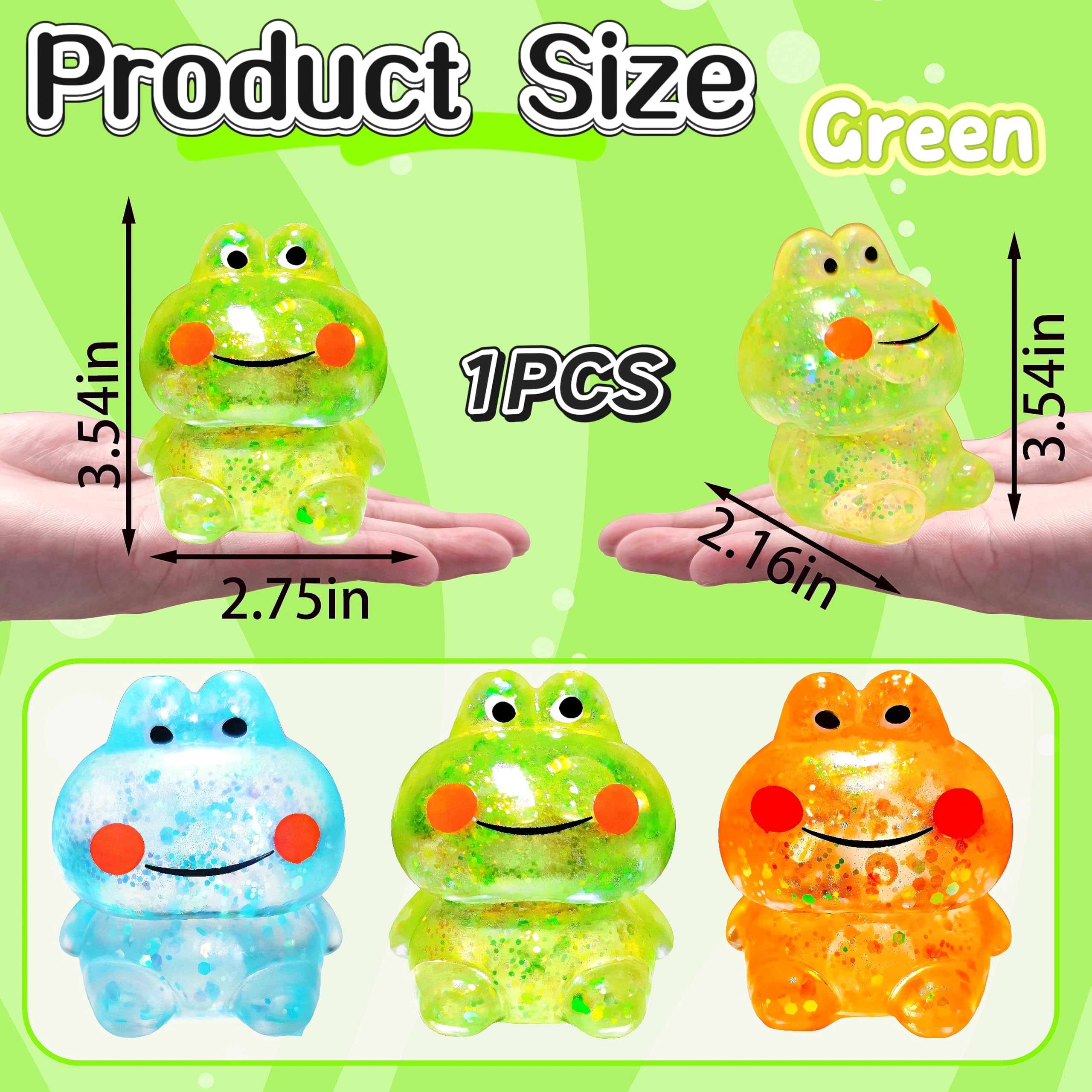 EVDERS Squishy Frog Stress Ball – Slow-Rise Sensory Fidget Toy with Glitter (Green)