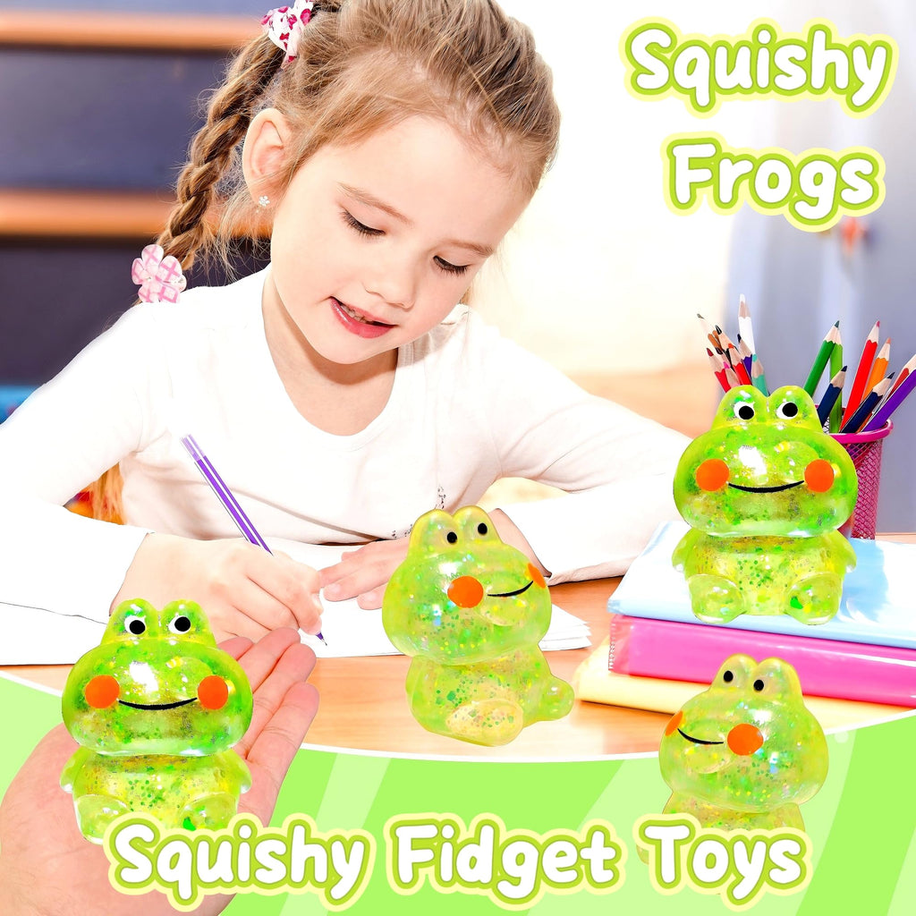EVDERS Squishy Frog Stress Ball – Slow-Rise Sensory Fidget Toy with Glitter (Green)