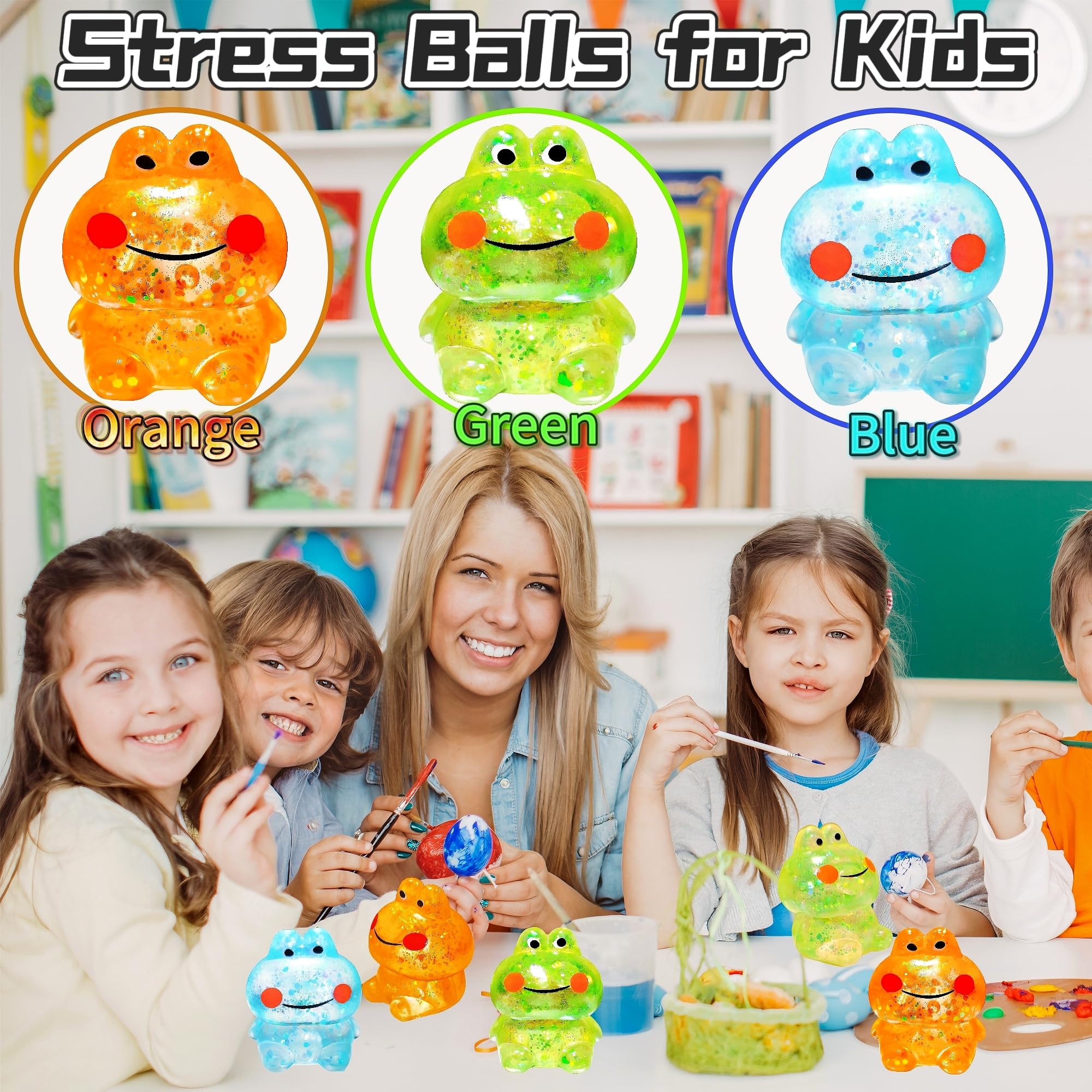 EVDERS Squishy Frog Stress Ball – Slow-Rise Sensory Fidget Toy with Glitter (Green)