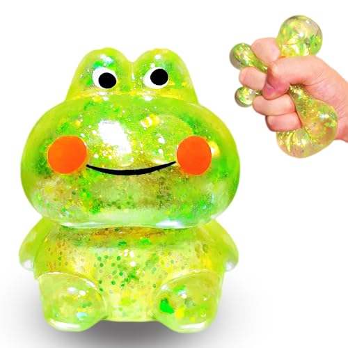 EVDERS Squishy Frog Stress Ball – Slow-Rise Sensory Fidget Toy with Glitter (Green)