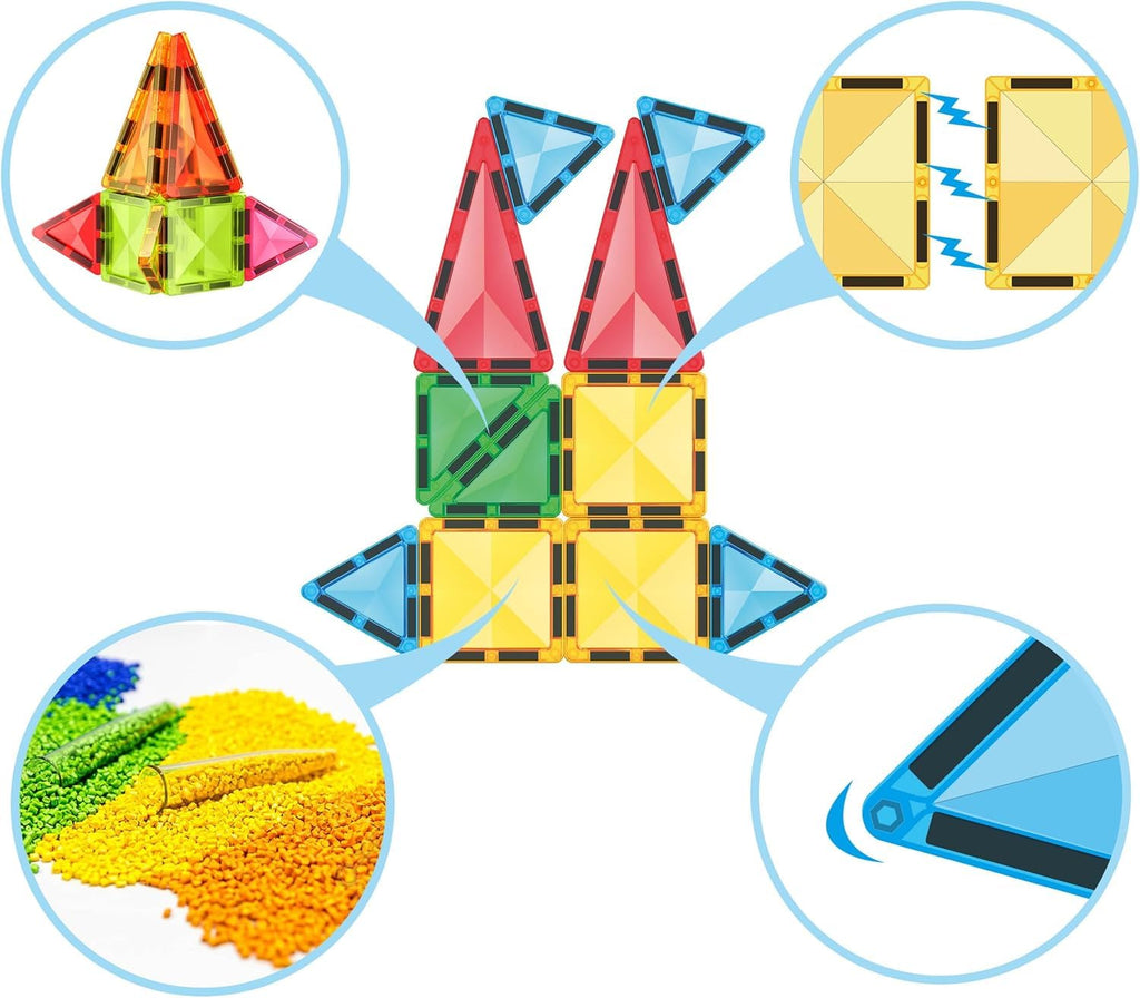 Everplay 24-Piece Mini Diamond Magnetic Tiles Travel Set – Portable STEM Building Blocks for Kids 3+