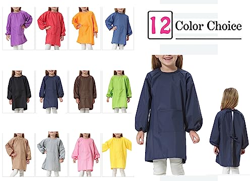 EVGVAT Kids Art Smock Long Sleeve with Pocket – Adjustable Neck, 3 Sizes for Ages 1-12