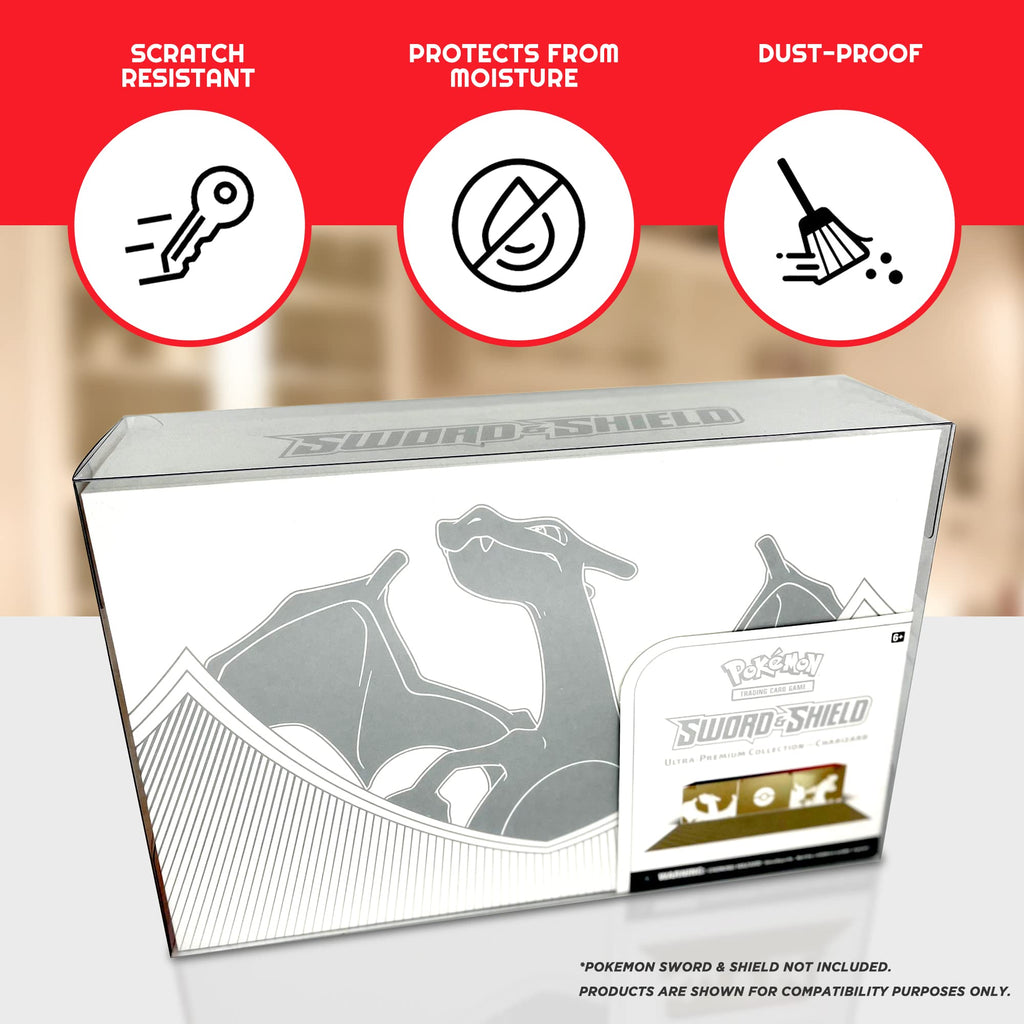 EVORETRO UPC Protector Case for Pokémon TCG Charizard UPC Box – Clear PET Plastic, 0.50mm Thick, Display Storage