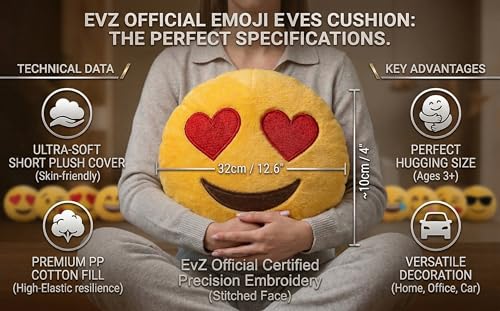 EvZ 32cm Exciting Emoji Pillow – Soft Plush Smiley Face Cushion with Winking Tongue, Decorative Throw Pillow for Kids, Teens, and Parties (Yellow)