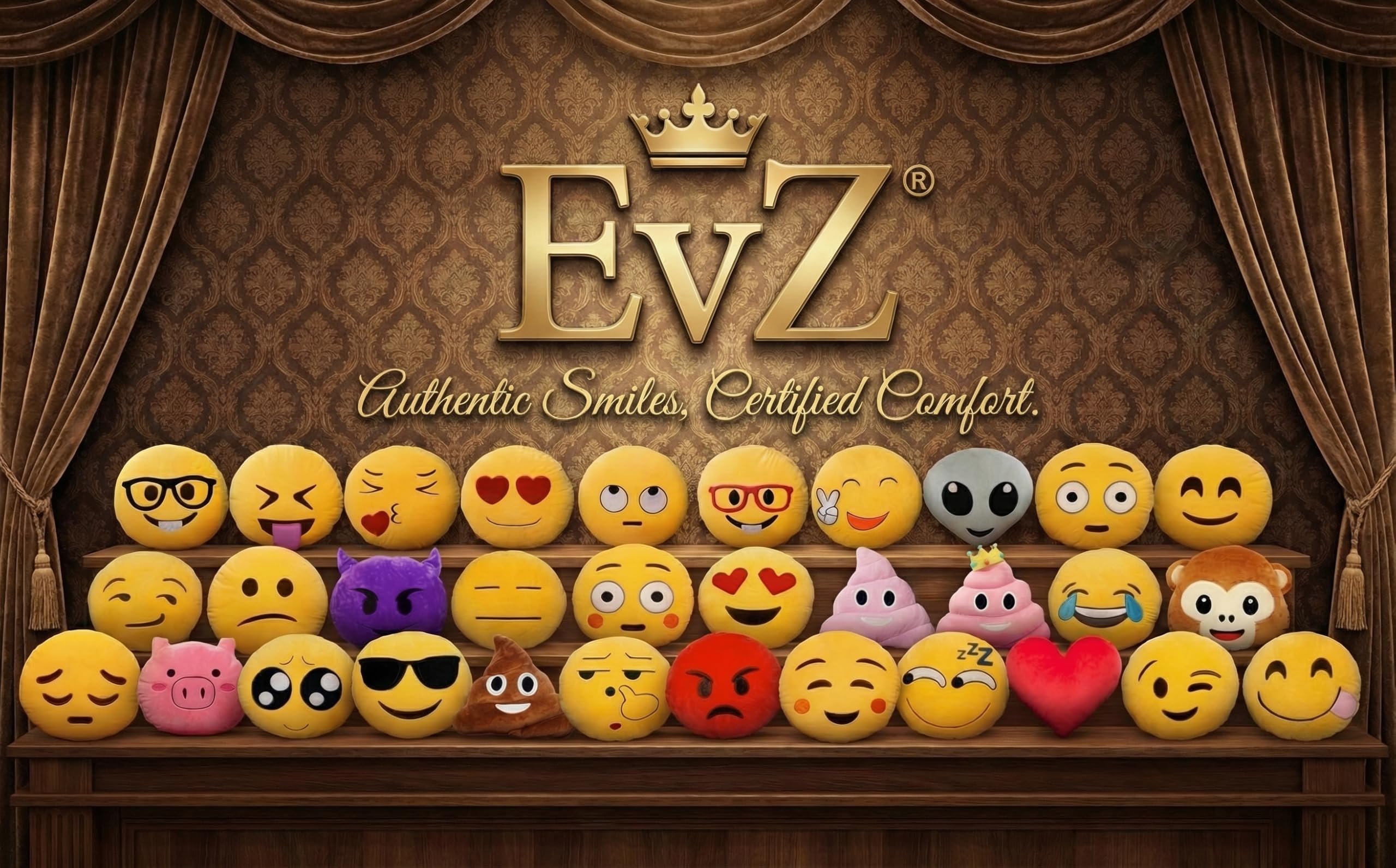 EvZ 32cm Heart Eyes Emoji Pillow – Soft Plush Smiley Face Cushion for Valentine’s Day & Home Decor