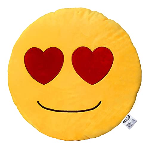 EvZ 32cm Heart Eyes Emoji Pillow – Soft Plush Smiley Face Cushion for Valentine’s Day & Home Decor