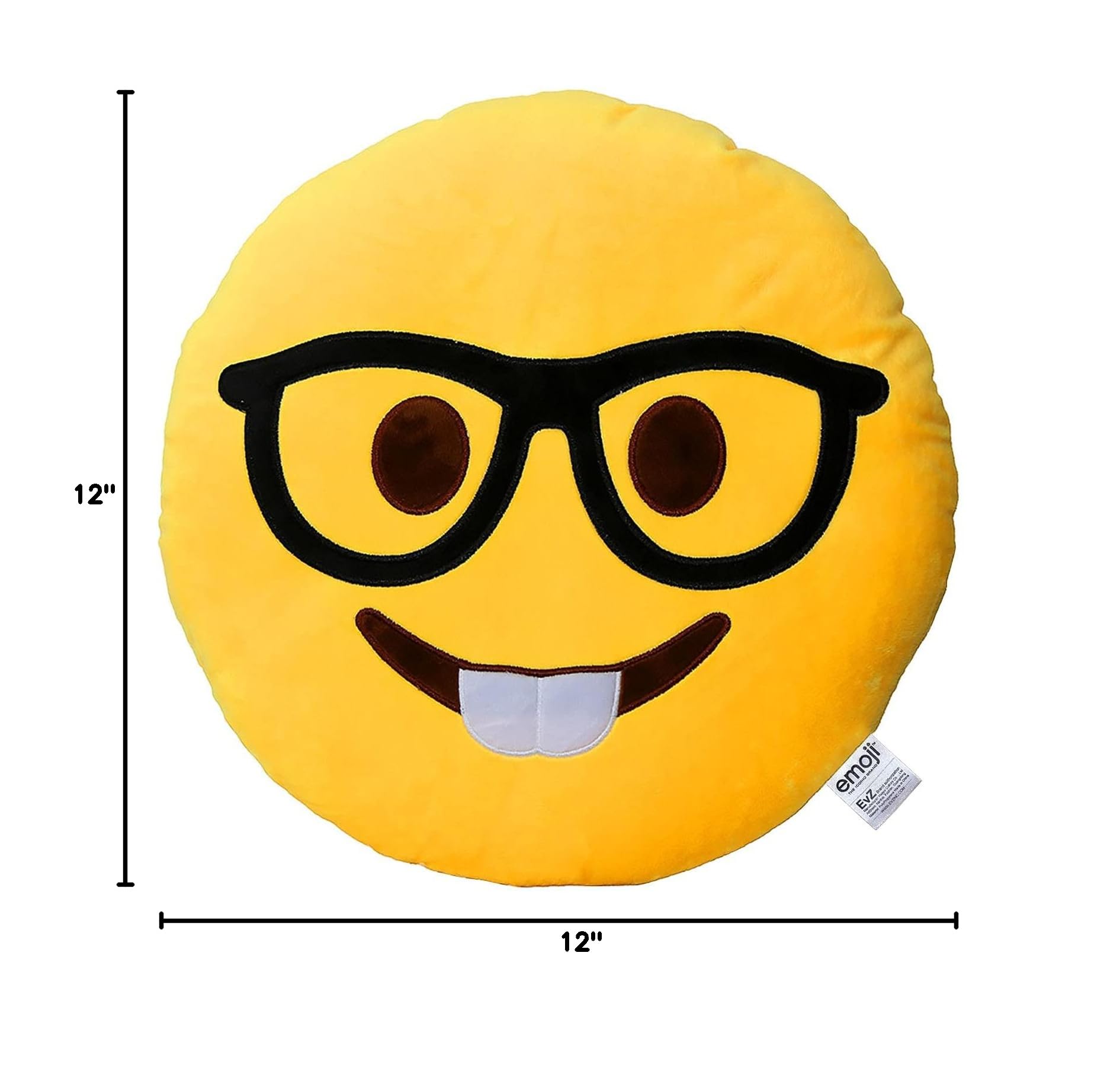 EvZ Glasses Boy Emoji Pillow – 32cm Soft Plush Cushion with Precision Embroidery, for Desk, Dorm, or Gift (Yellow)