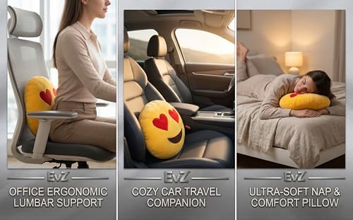 EvZ Heart Eyes Emoji Pillow - 32cm Soft Plush Cushion with Embroidery, Machine Washable, for Couch or Bed
