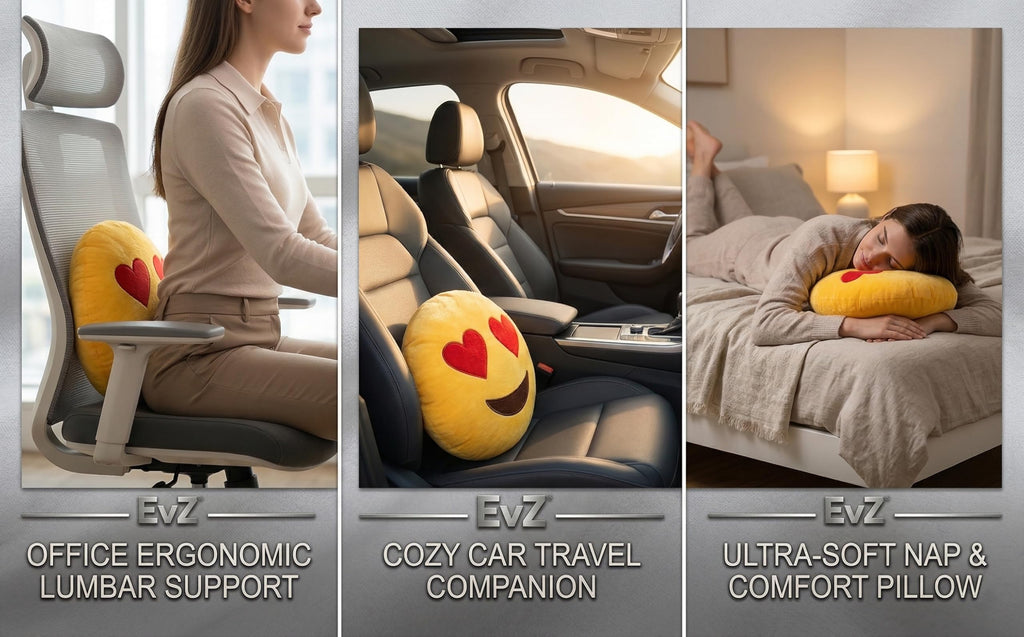 EvZ Heart Eyes Emoji Pillow - 32cm Soft Plush Cushion with Embroidery, Machine Washable, for Couch or Bed