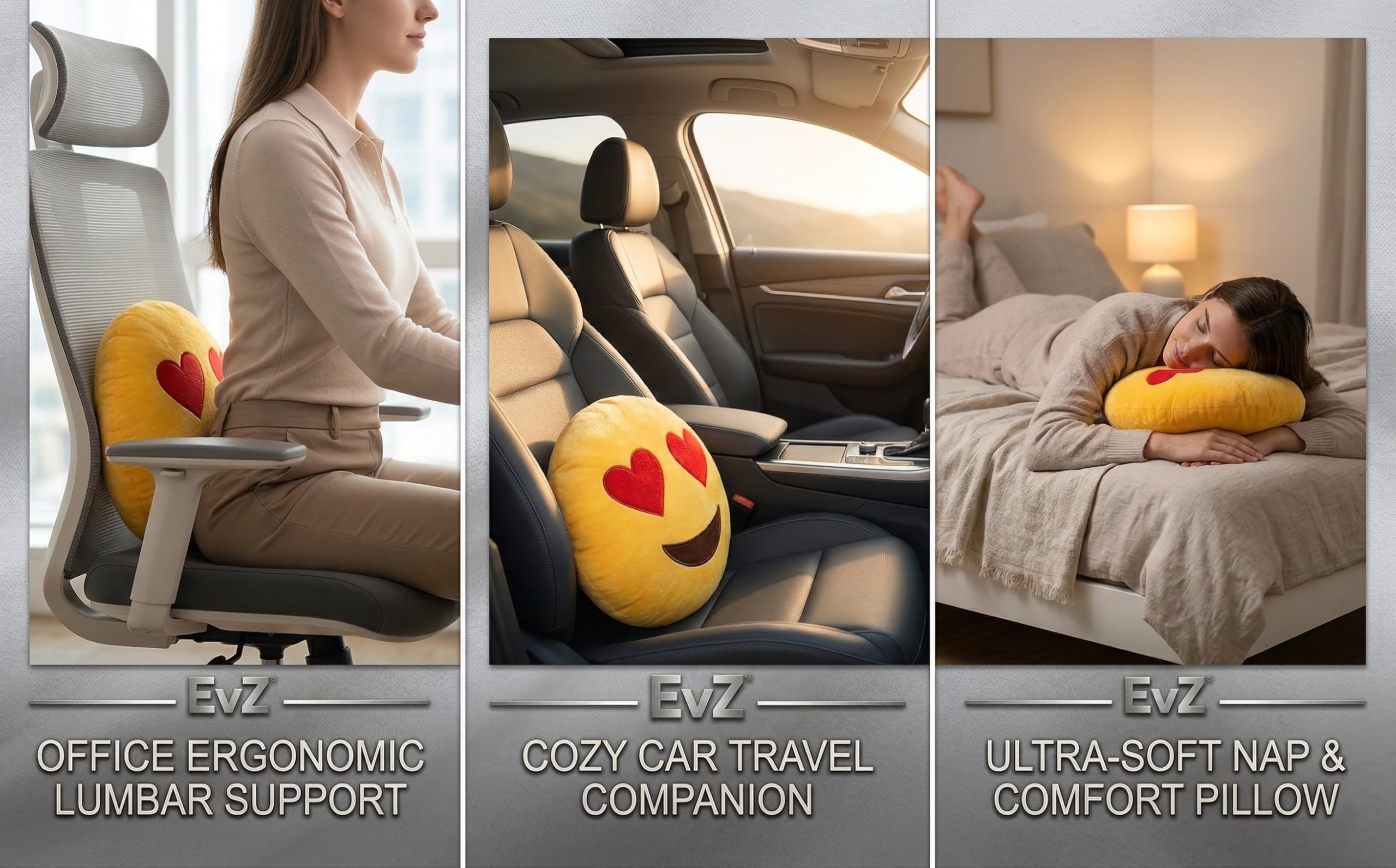 EvZ Heart Eyes Emoji Pillow - 32cm Soft Plush Cushion with Embroidery, Machine Washable, for Couch or Bed