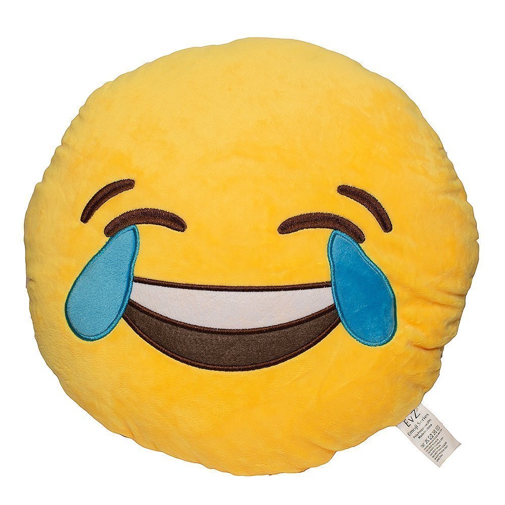 EvZ Official Laugh to Tear Emoji Pillow – 32cm Soft Plush Cushion for Joyful Decor