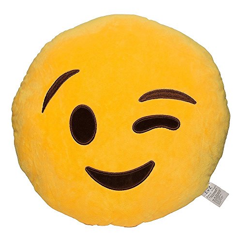 EvZ Winking Plush Pillow 32cm - Soft Yellow Emoji Cushion for Fun Decorative Gift