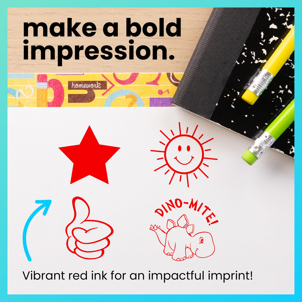 ExcelMark Round Self-Inking Teacher Stamp – Happy Star in Red, 5/8-Inch