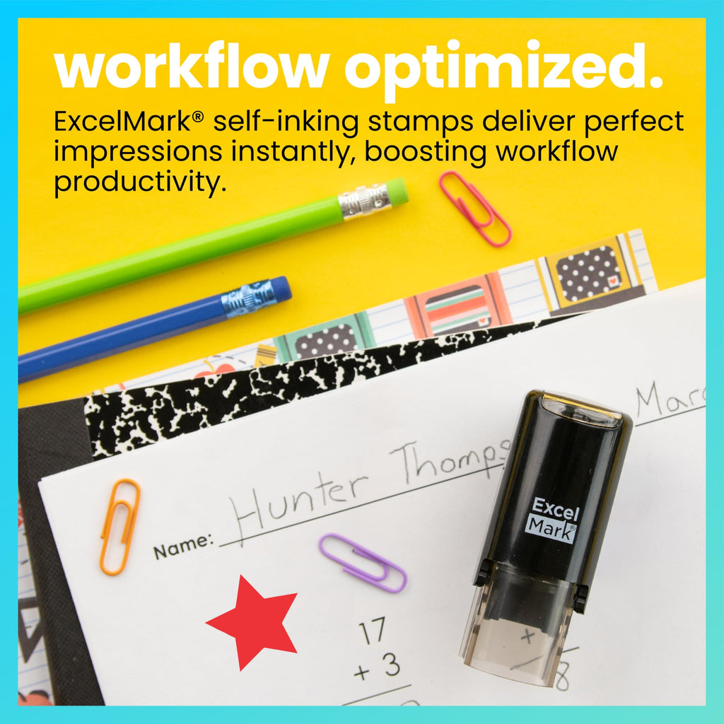 ExcelMark Round Self-Inking Teacher Stamp – Solid Red Star, 5/8" Diameter