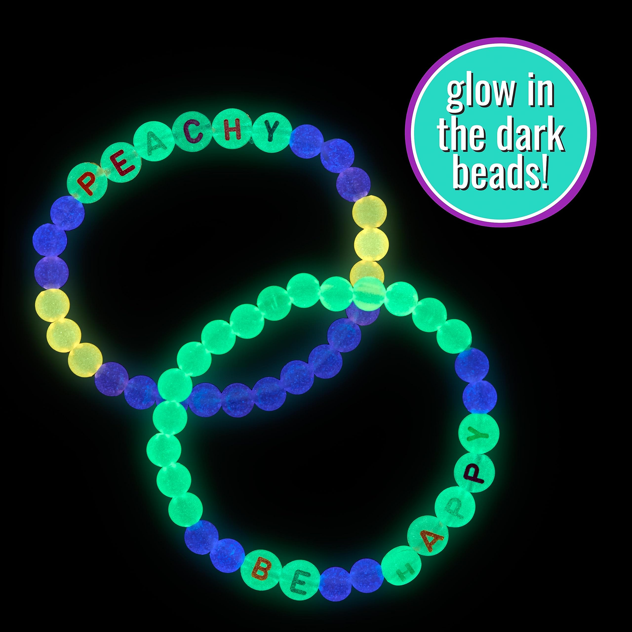 EXPRESSIONS 16pc Glow in the Dark Tear & Share Bracelets – Colorful Letter Beaded Friendship Jewelry for Kids & Teens