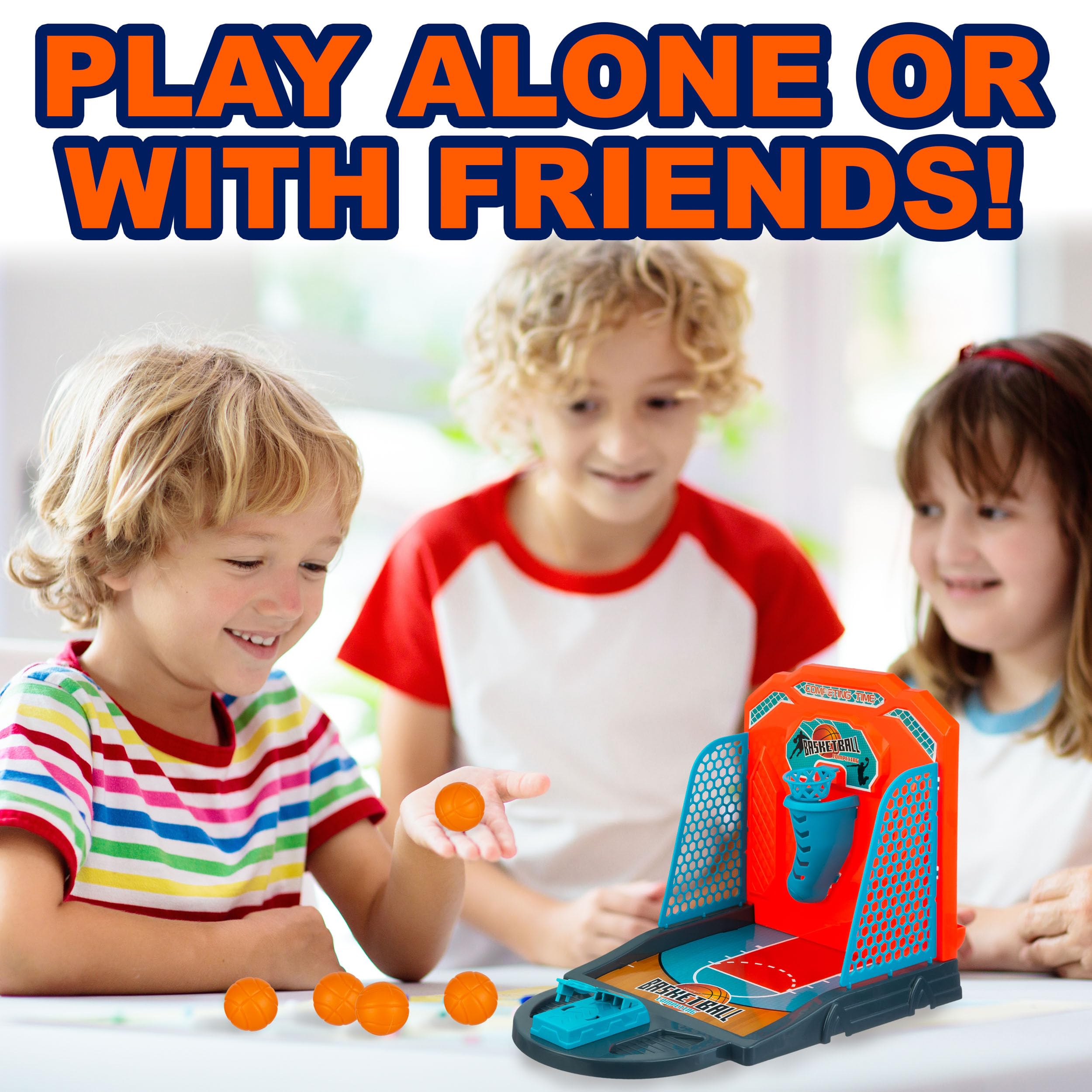 EXPRESSIONS Tabletop Basketball Game - Mini Desktop Hoop with 5 Balls for Office, Kids, and Travel Fun
