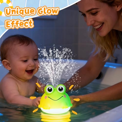 Exrroh Light Up Frog Bath Toy Sprinkler – Battery-Powered, Waterproof, for Toddlers 6-18 Months