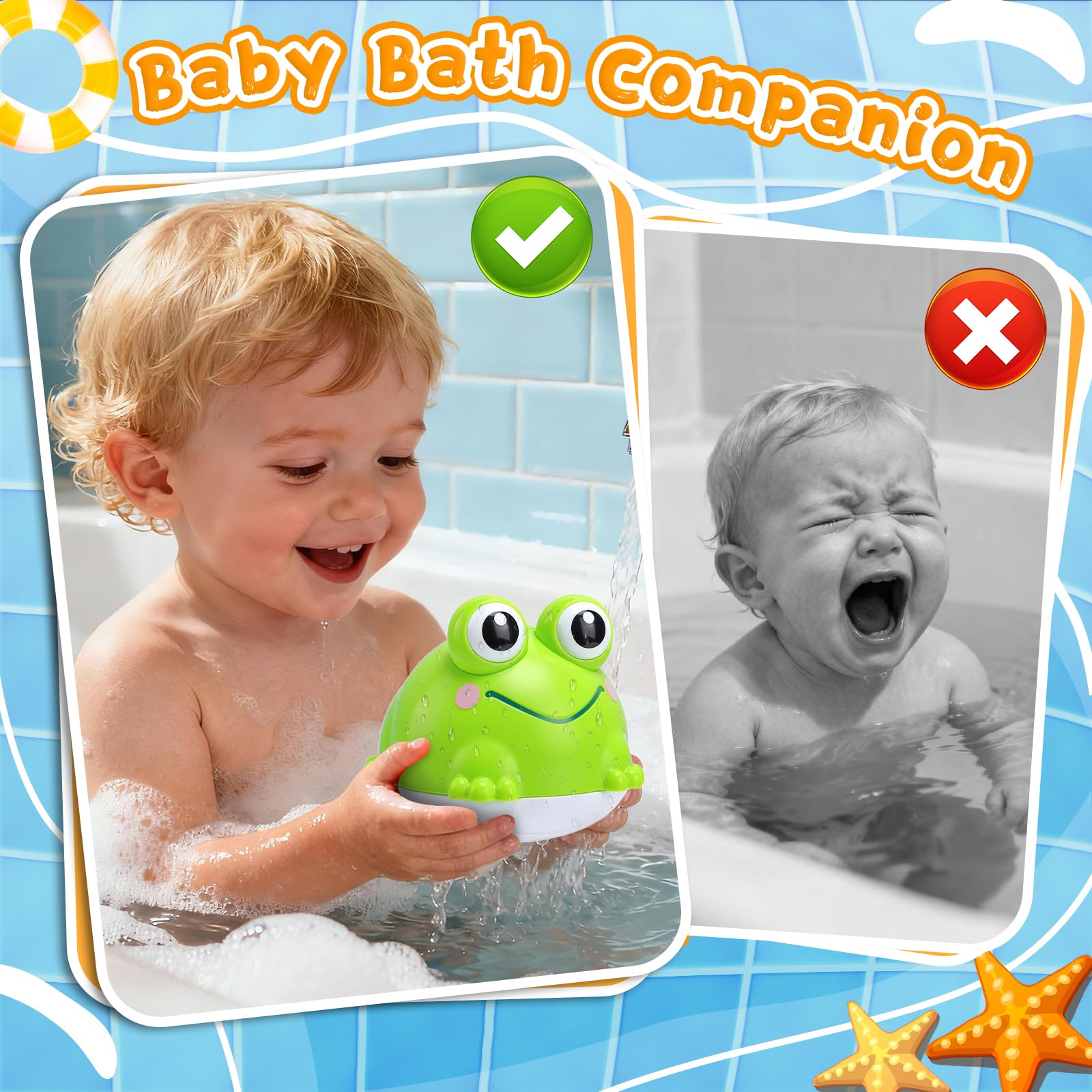 Exrroh Light Up Frog Bath Toy Sprinkler – Battery-Powered, Waterproof, for Toddlers 6-18 Months
