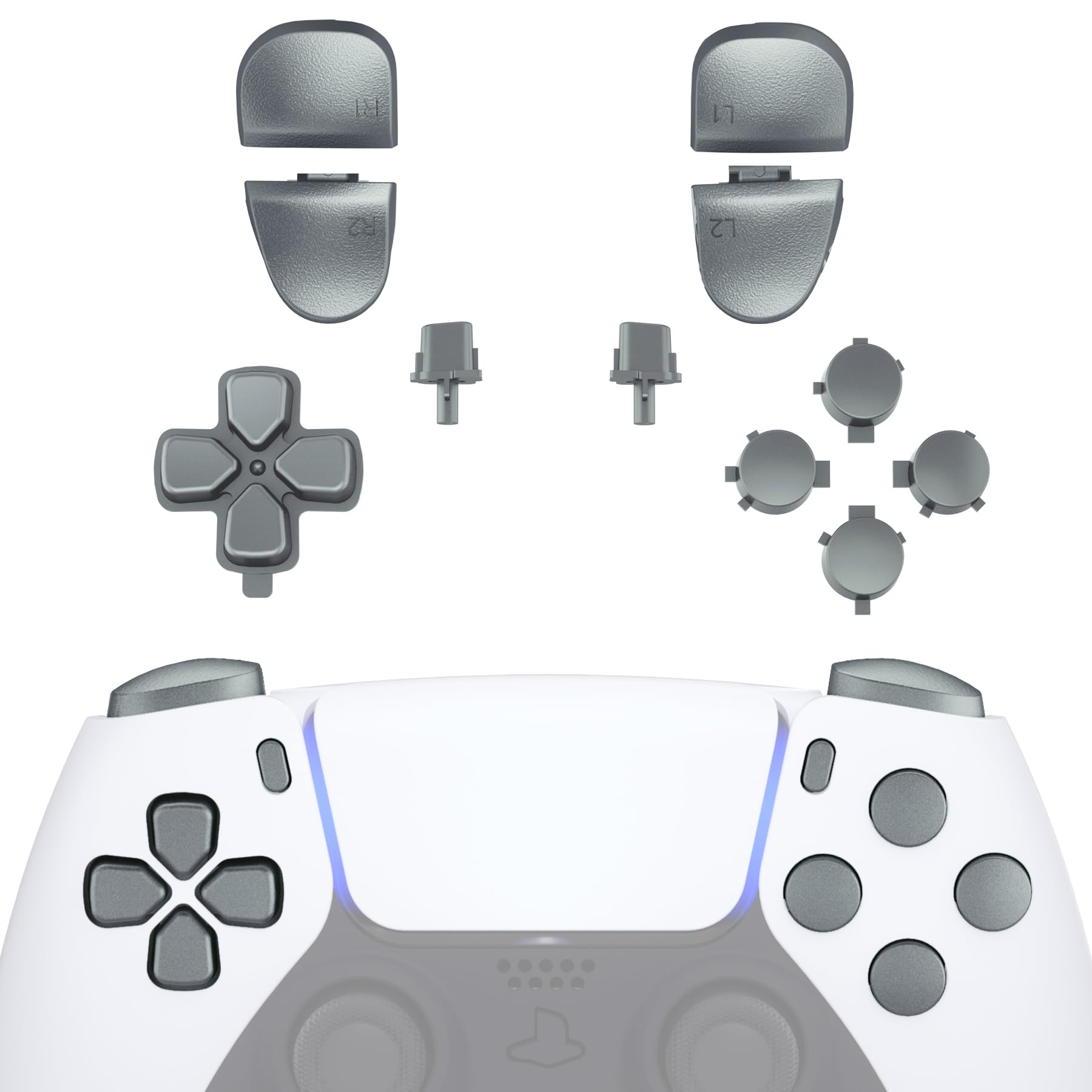 eXtremeRate PS5 Controller Button Replacement Set - Steel Gray, Compatible with BDM-030/040/050/060 (Tools Included)