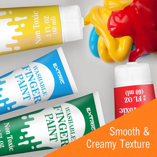 EXTRIC Washable Finger Paint for Toddlers – 12 Non-Toxic Colors, 2 fl oz Tubes, Ages 1-8