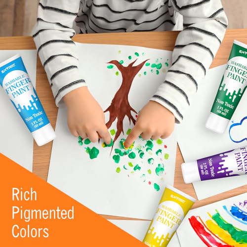 EXTRIC Washable Finger Paint for Toddlers – 12 Non-Toxic Colors, 2 fl oz Tubes, Ages 1-8