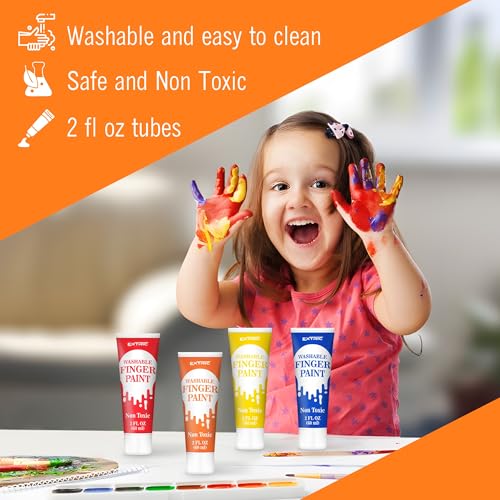 EXTRIC Washable Finger Paint for Toddlers – 12 Non-Toxic Colors, 2 fl oz Tubes, Ages 1-8