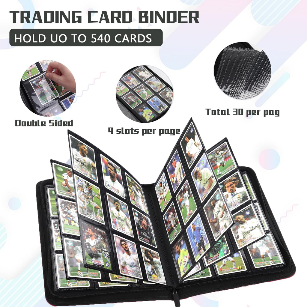 EYEGLEAM 540-Pocket Card Binder – Black PU Leather Album for MTG, TCG, Sports Cards