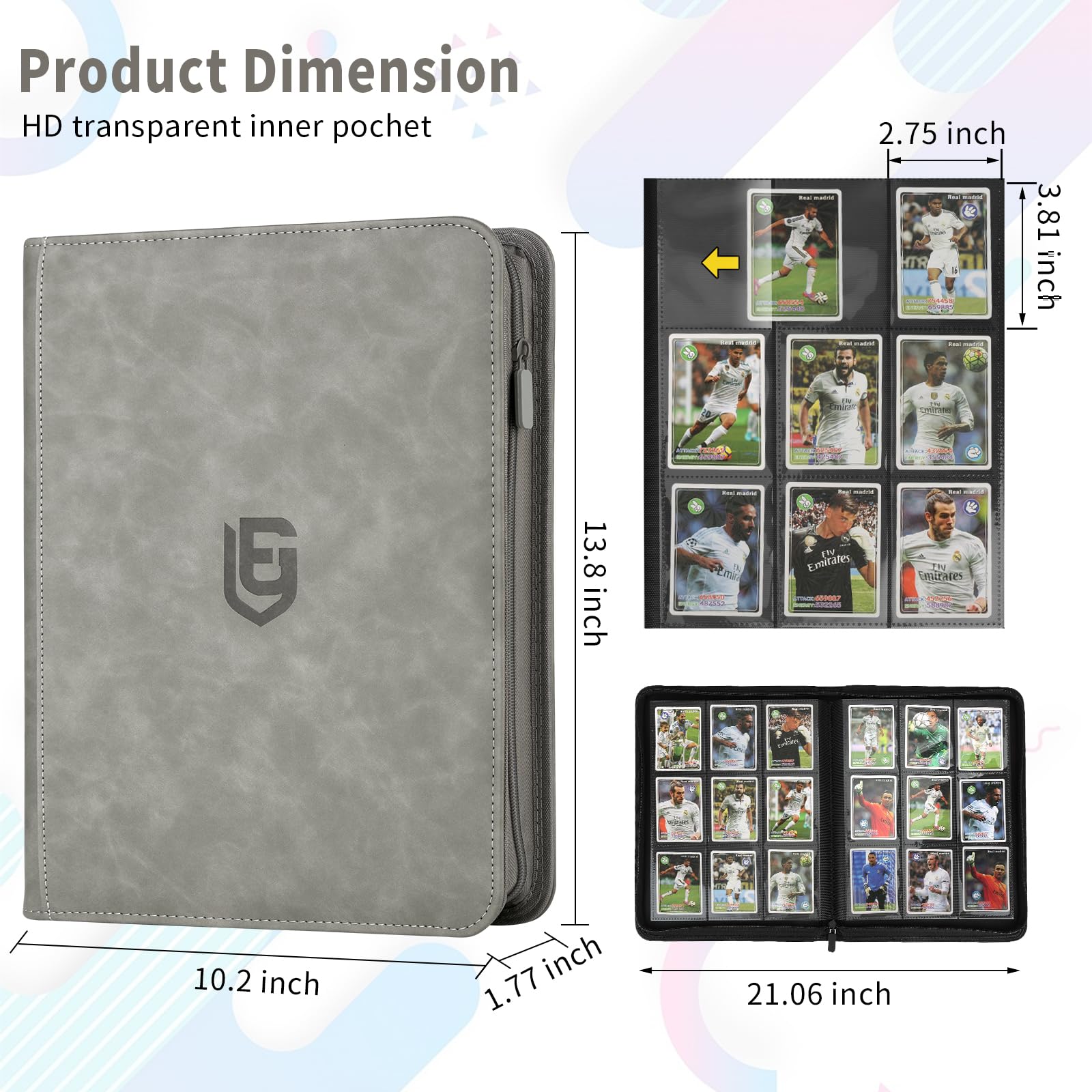 EYEGLEAM 540-Pocket Trading Card Binder – Grey PU Leather Album for MTG, TCG, Sports Cards