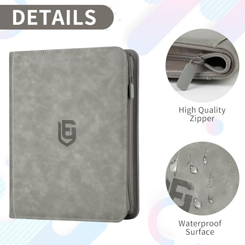 EYEGLEAM 540-Pocket Trading Card Binder – Grey PU Leather Album for MTG, TCG, Sports Cards