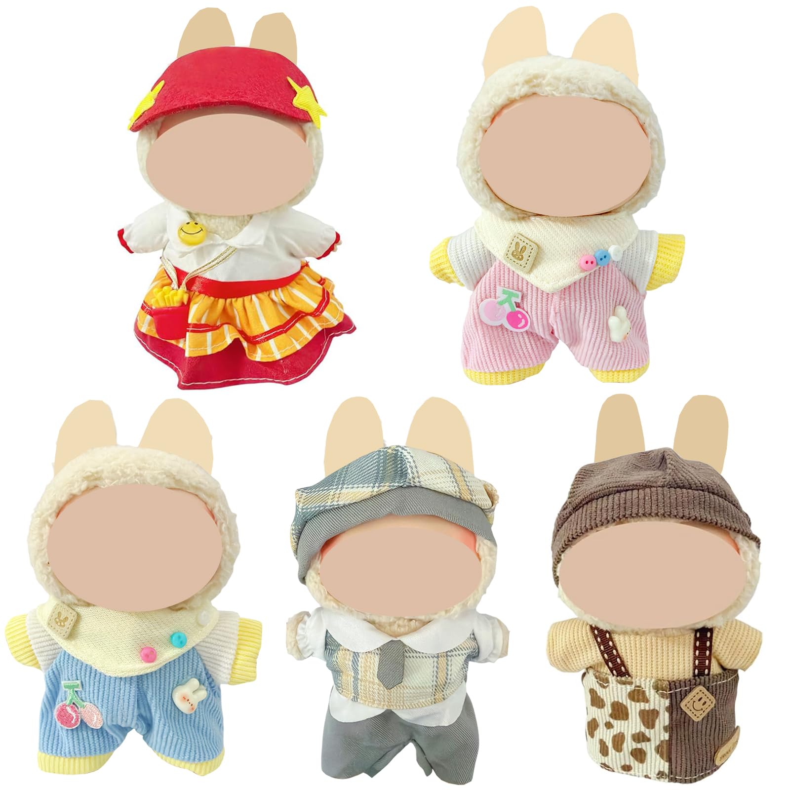 Ezcora 5-Pack Doll Clothes for 17cm Labubu-Style Dolls – Unique Outfits with Accessories, No Doll Included