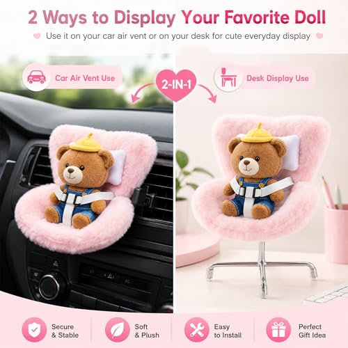 Ezcora Doll Car Seat for 10-17 cm Dolls – Clip-On Car Vent Mount, Includes Desk Display Leg, Green