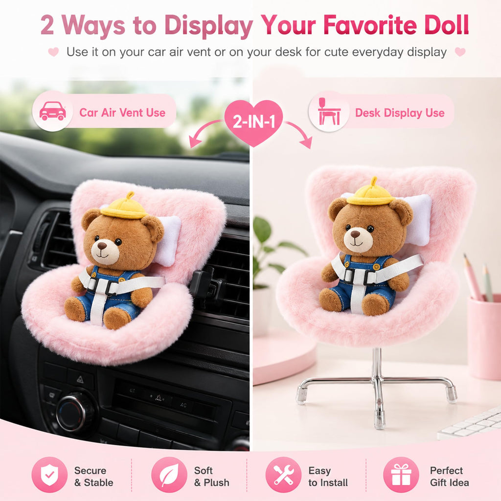 Ezcora Doll Car Seat for 10-17 cm Dolls – Clip-On Car Vent Mount, Includes Desk Display Leg, Green