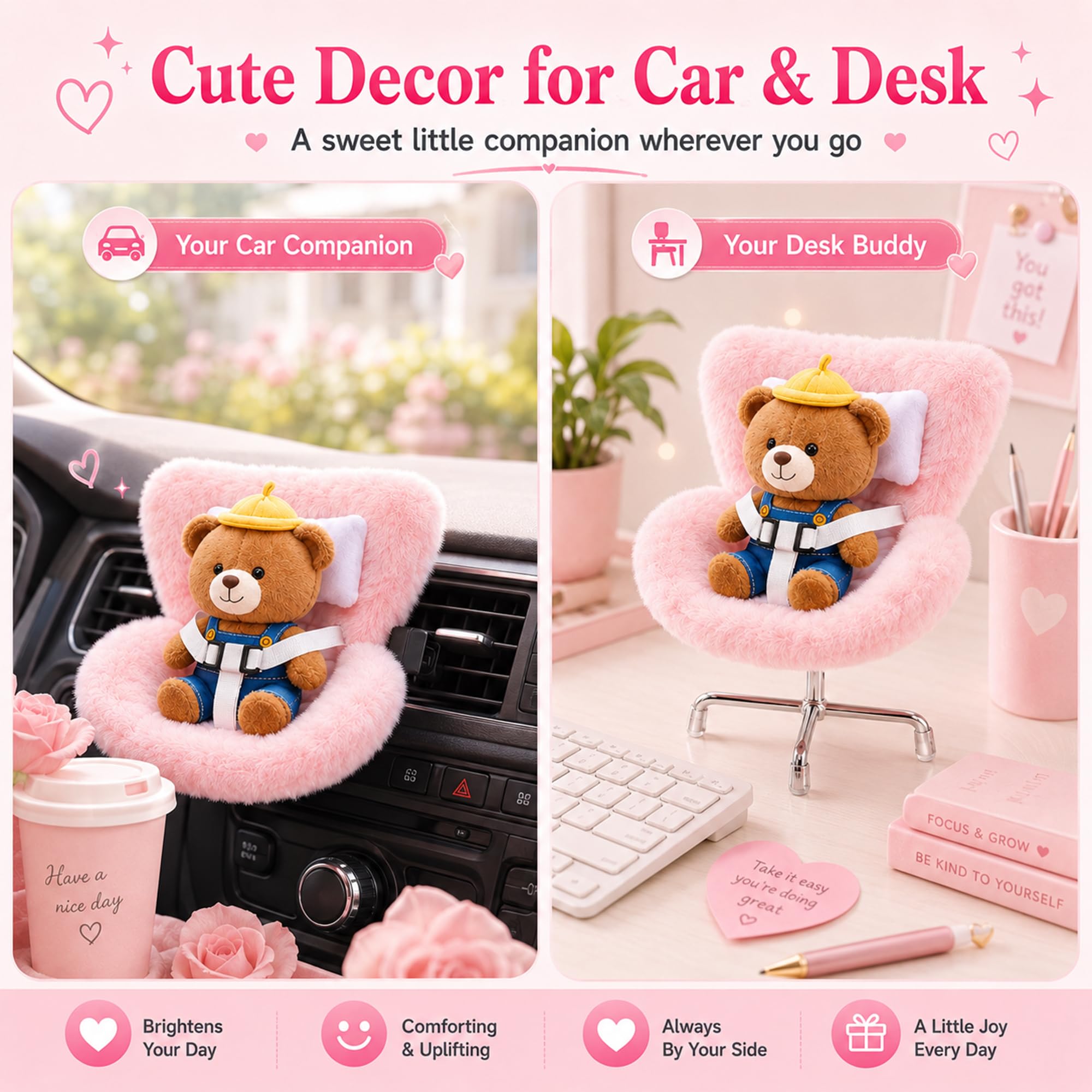 Ezcora Doll Car Seat for 10-17 cm Dolls – Clip-On Car Vent Mount, Includes Desk Display Leg, Green