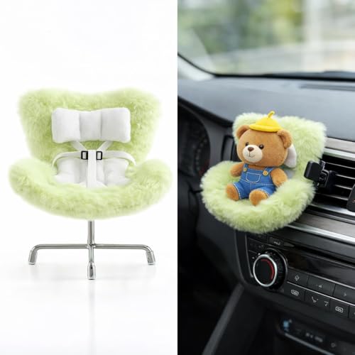 Ezcora Doll Car Seat for 10-17 cm Dolls – Clip-On Car Vent Mount, Includes Desk Display Leg, Green