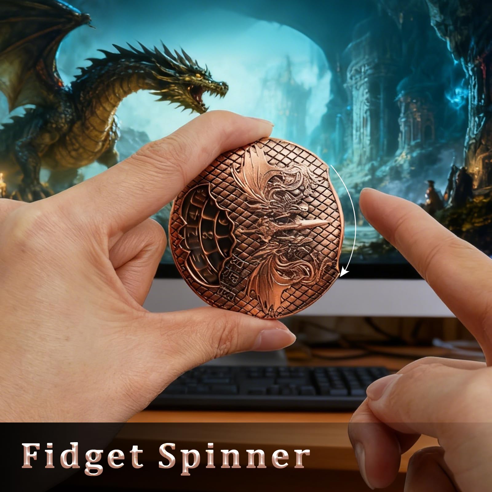 EZUO Bronze Spinning Dice Set – 7-in-1 Metal D&D Fidget Spinner for RPG Games