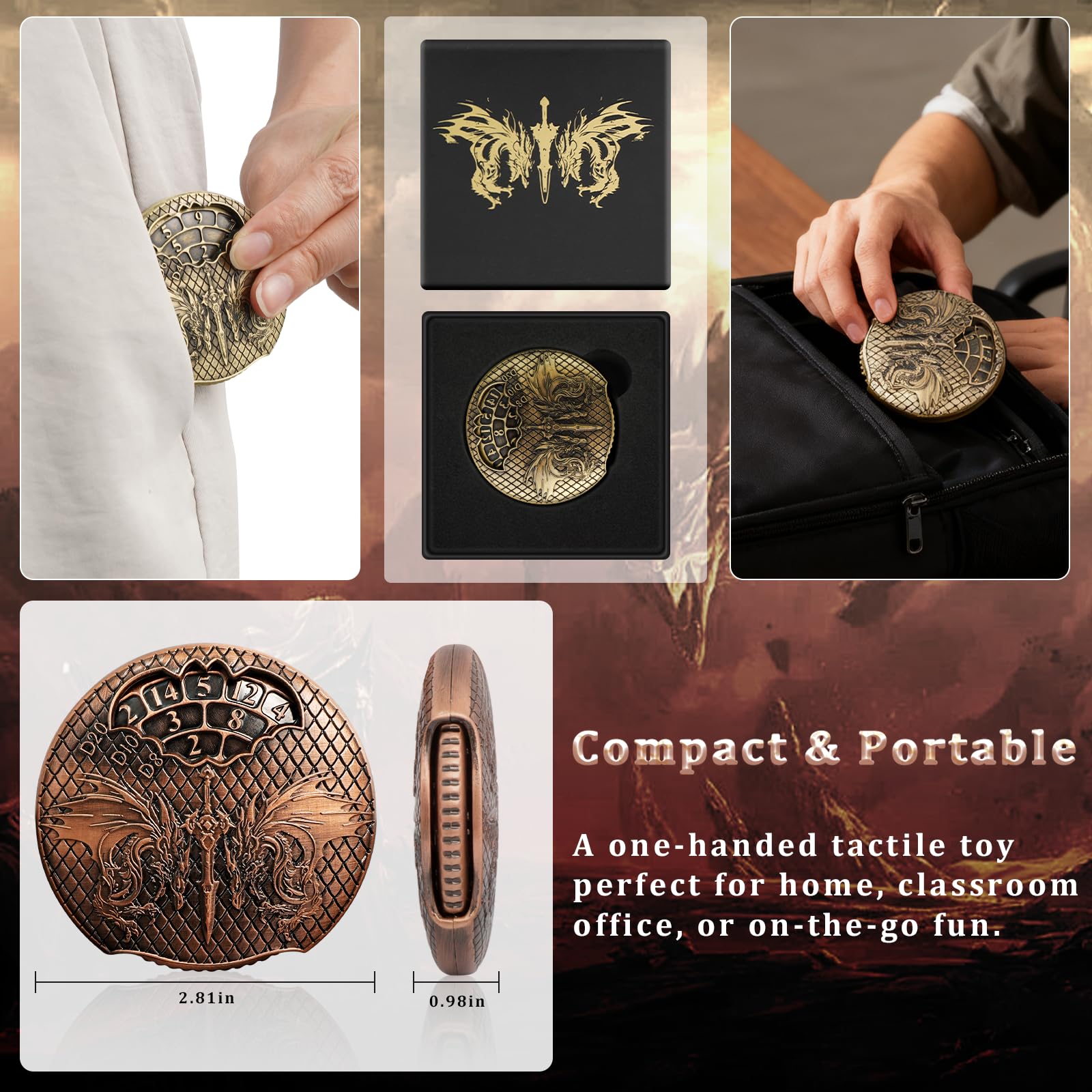 EZUO Bronze Spinning Dice Set – 7-in-1 Metal D&D Fidget Spinner for RPG Games