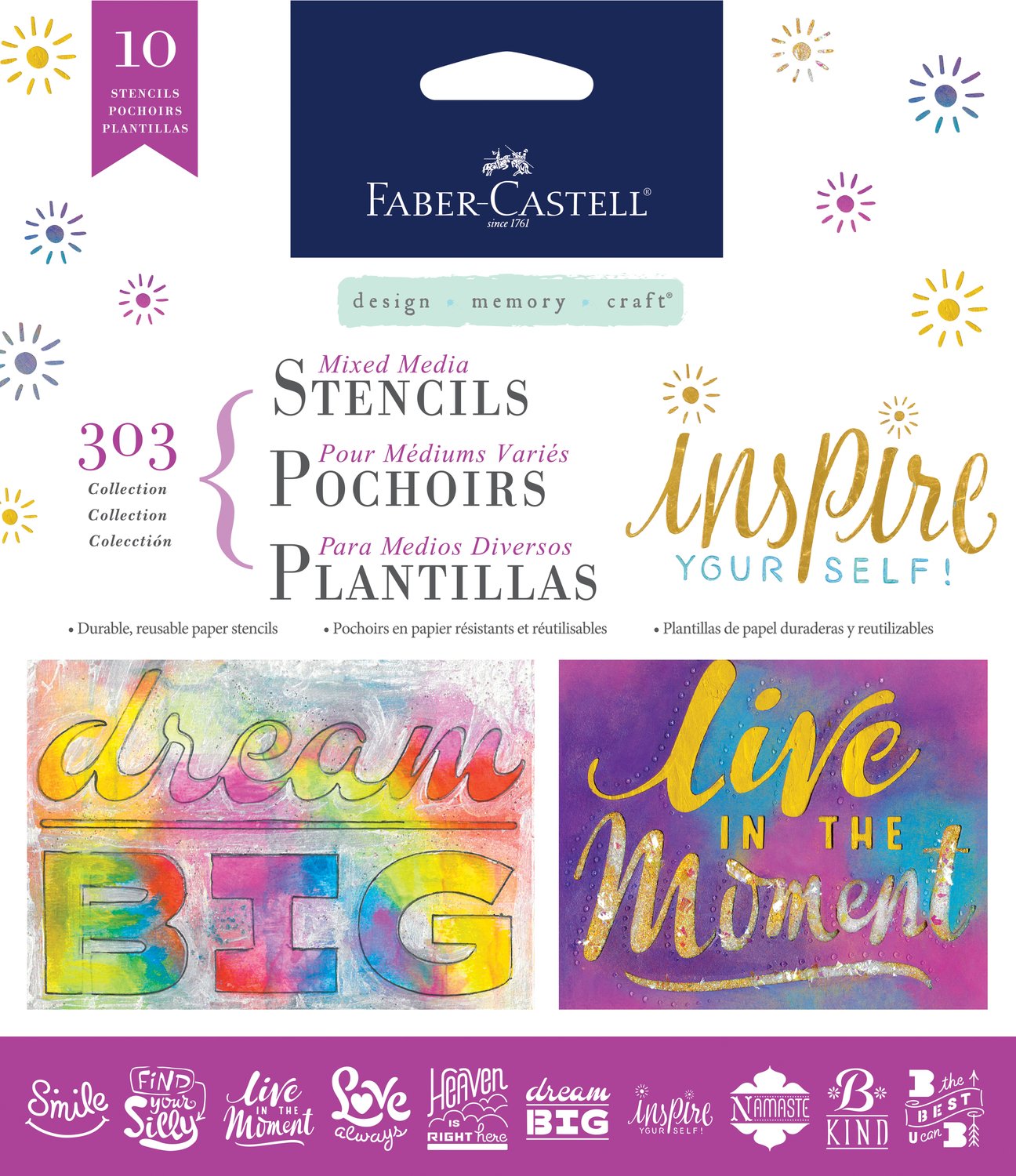 Faber-Castell 10-Pack Mixed Media Stencils: Inspirational 6.5x6.5 Inch Paper Templates