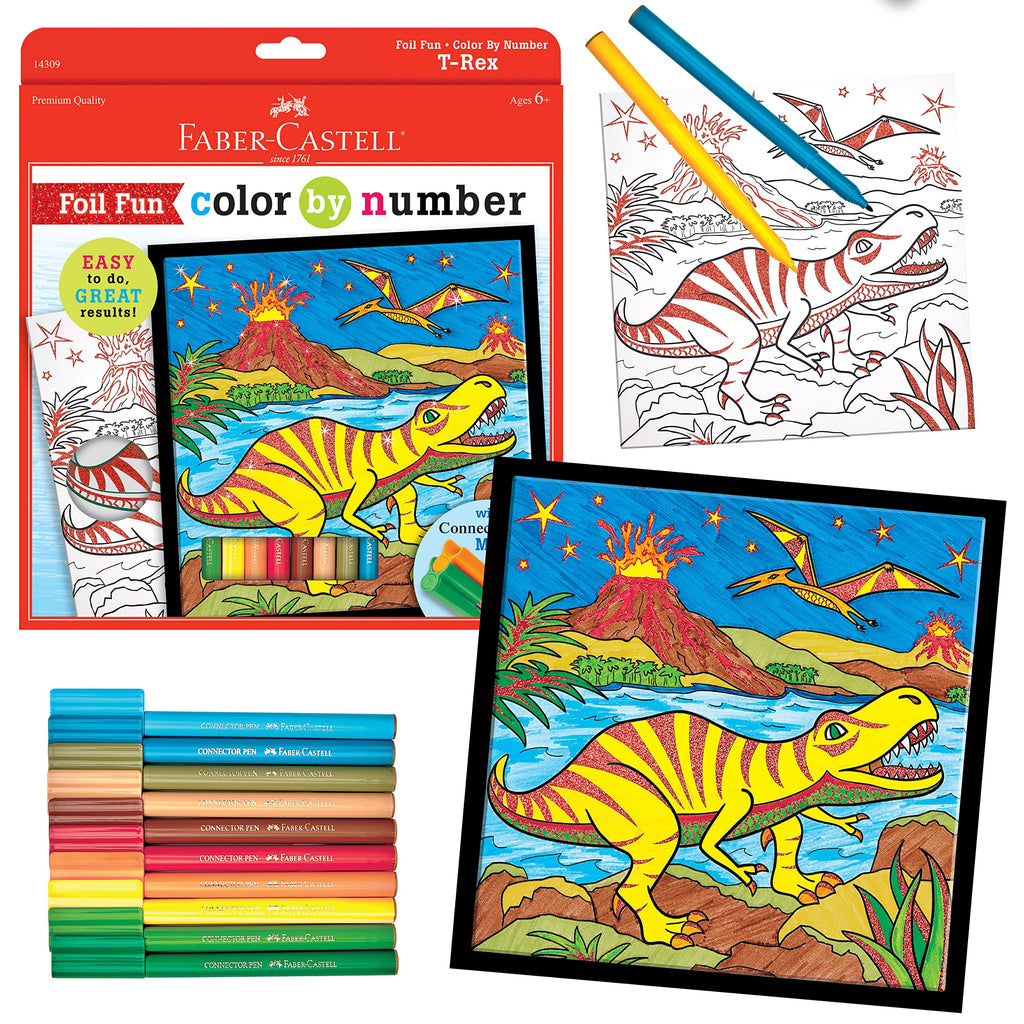 Faber-Castell Color by Number Foil Fun – T-Rex Dinosaur Art Kit