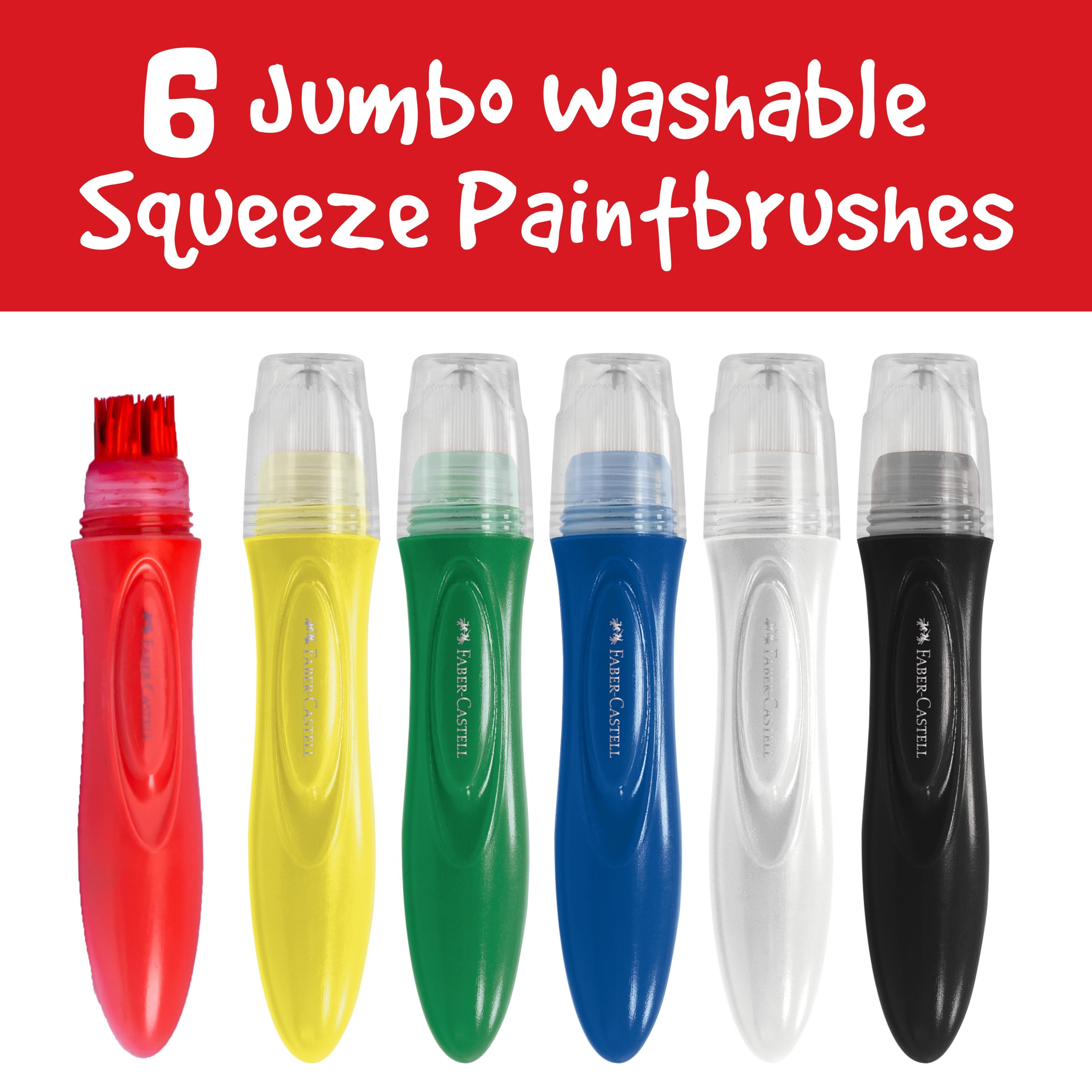 Faber-Castell Little Creatives 6-Color Jumbo Paint Sticks – Washable Squeeze Brushes for Kids 3+