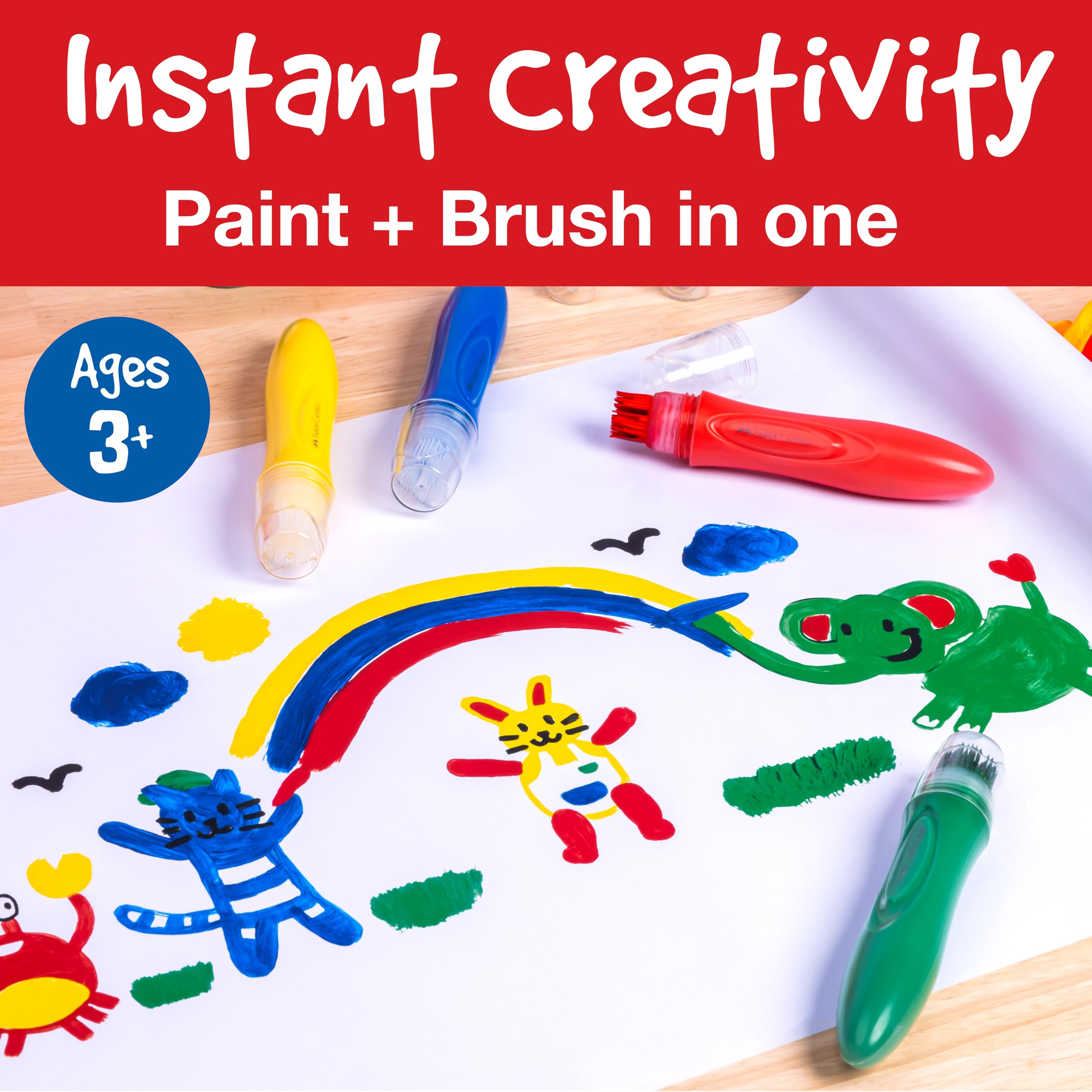 Faber-Castell Little Creatives 6-Color Jumbo Paint Sticks – Washable Squeeze Brushes for Kids 3+