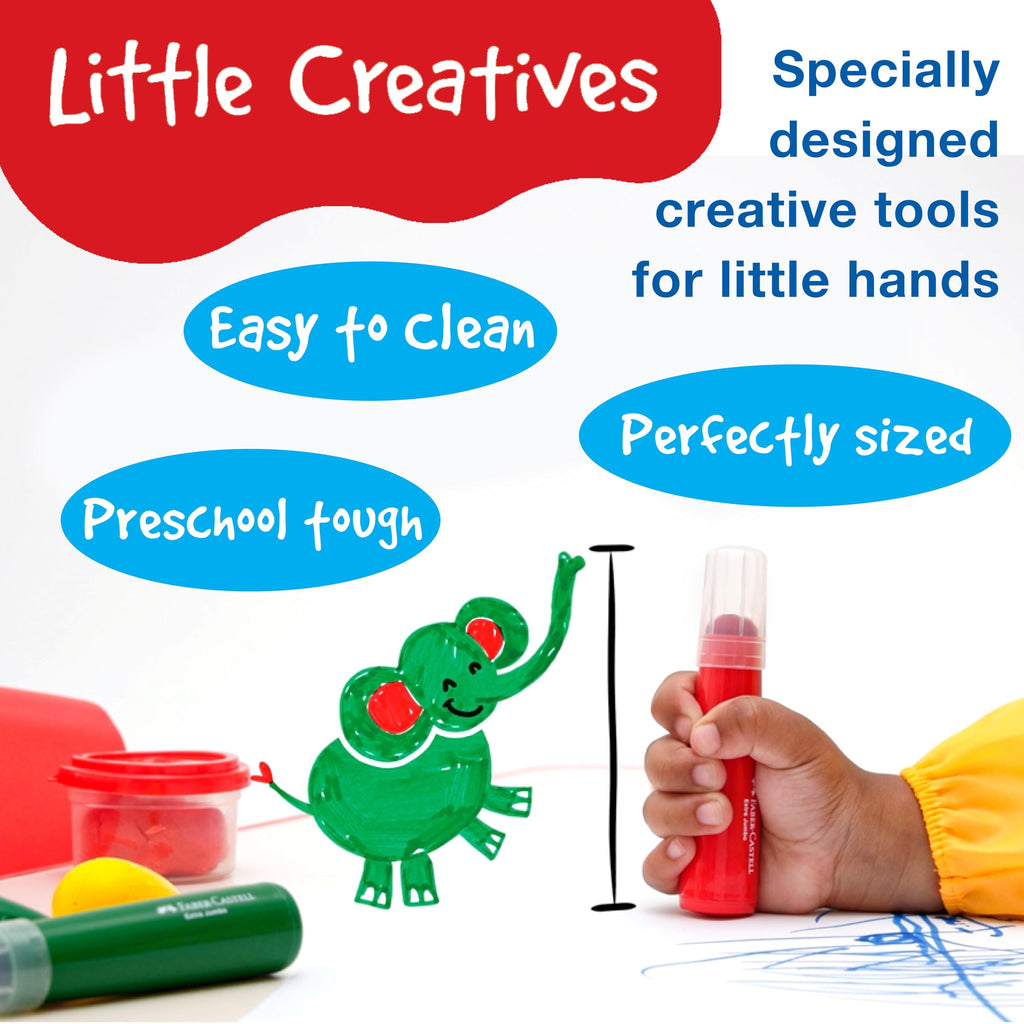 Faber-Castell Little Creatives 6-Count Extra Jumbo Washable Markers – Non-Toxic, Crush-Proof Tips for Toddlers Ages 3+