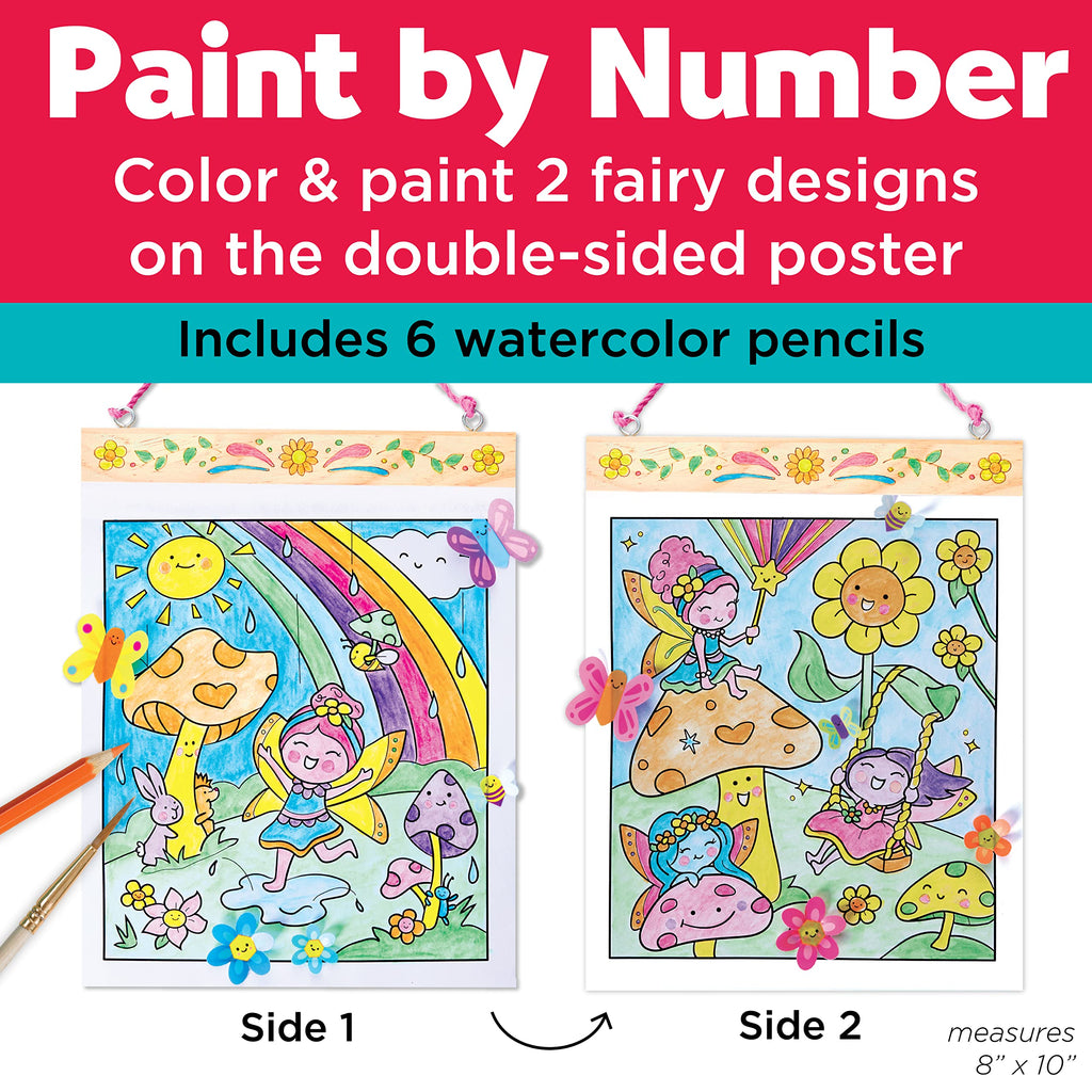 Faber-Castell Paint by Number Fairy Friends – Double-Sided Poster with Watercolor Pencils for Kids Ages 6+