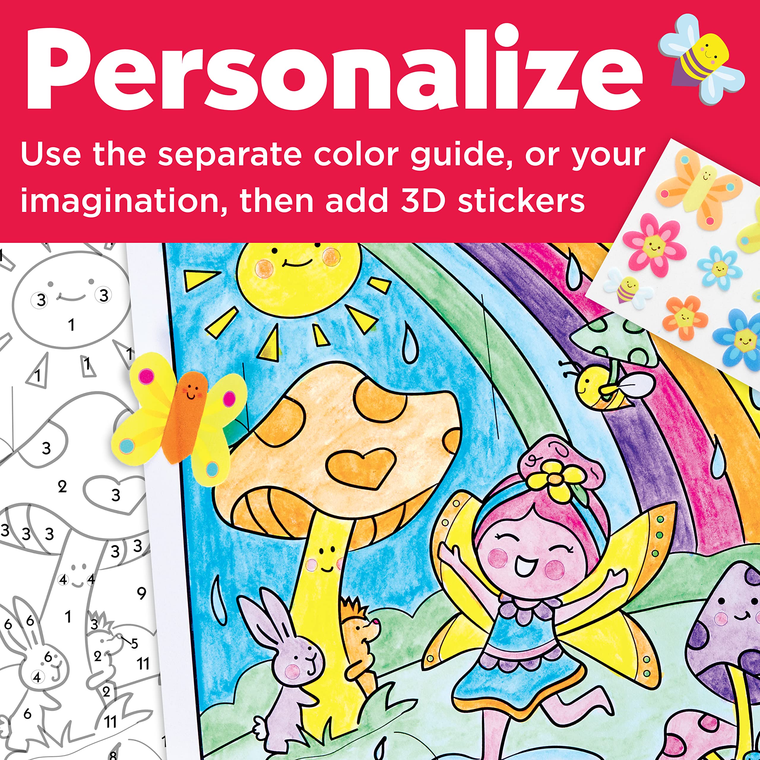 Faber-Castell Paint by Number Fairy Friends – Double-Sided Poster with Watercolor Pencils for Kids Ages 6+