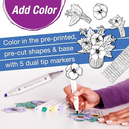 Faber-Castell Pop Up Coloring Bouquet: Pansy – 3D Adult Coloring Craft Kit with 5 Markers