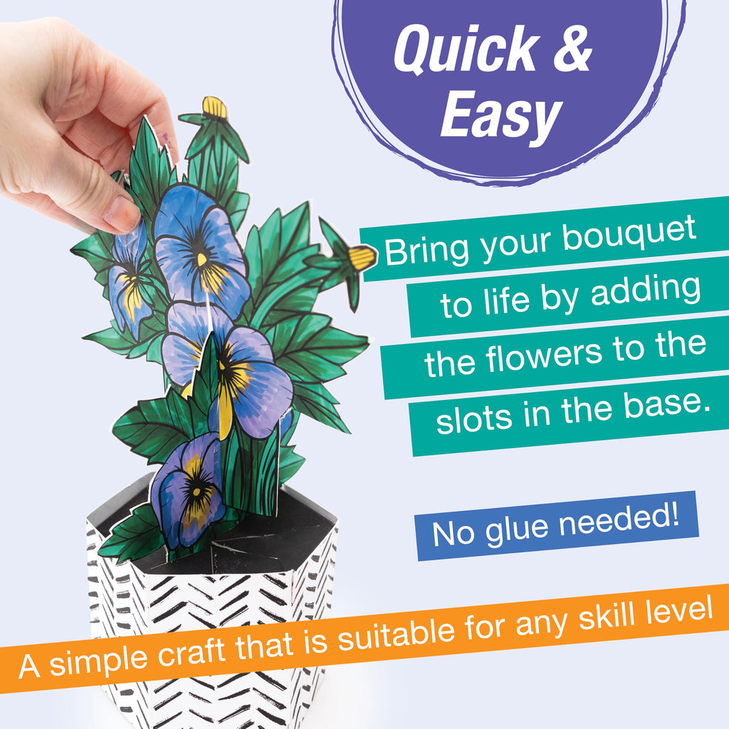 Faber-Castell Pop Up Coloring Bouquet: Pansy – 3D Adult Coloring Craft Kit with 5 Markers