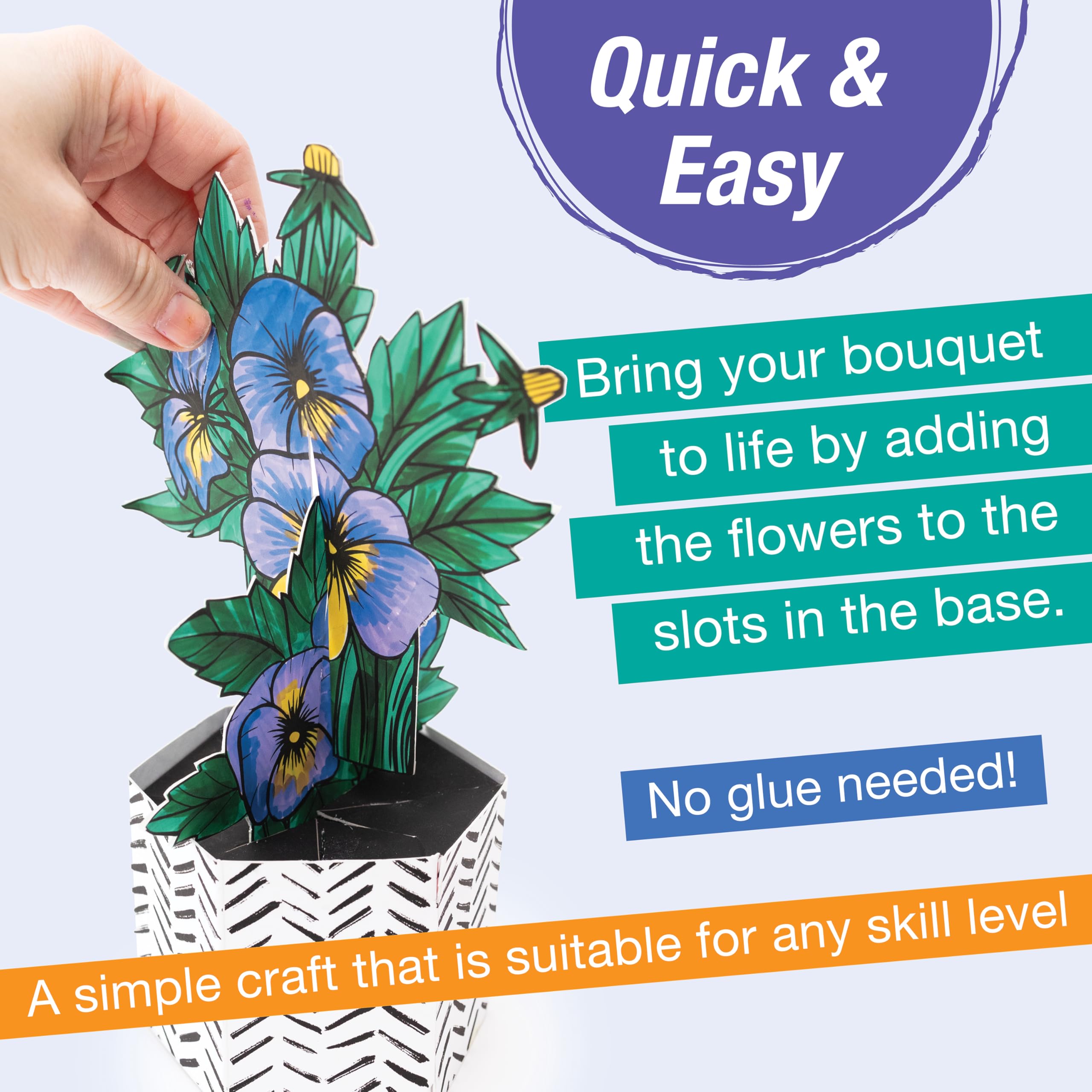 Faber-Castell Pop Up Coloring Bouquet: Pansy – 3D Adult Coloring Craft Kit with 5 Markers