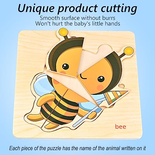 Faburo Wooden Puzzles for Toddlers 1-3 – 8 Insect Animal Shapes, Montessori Educational Toy