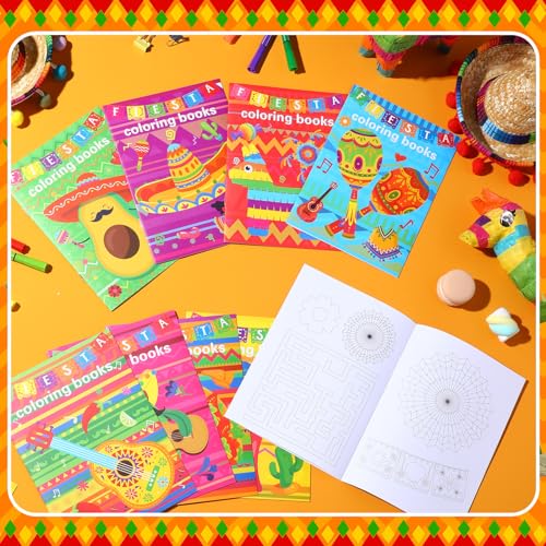 Faccito 24-Pack Mini Fiesta Coloring Books – Mexican Theme, 96 Patterns, Party Favors